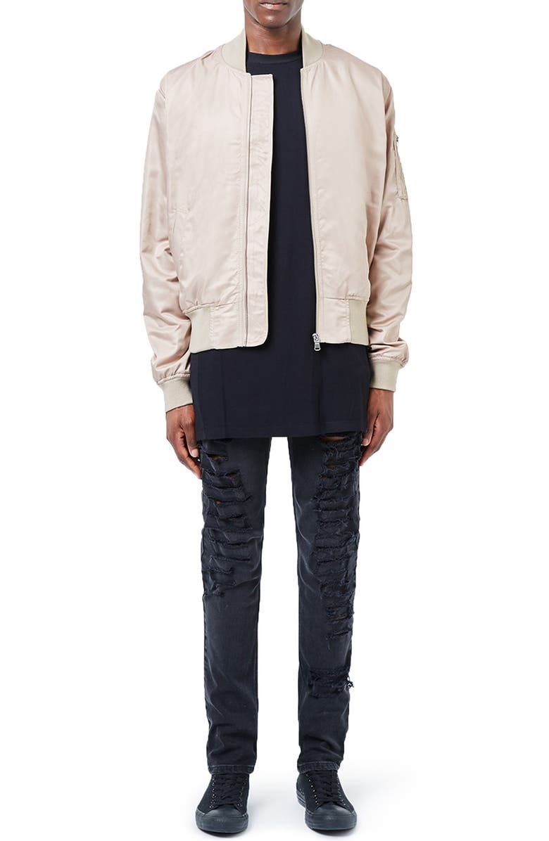 Topman AAA Collection Ruched Back Bomber Jacket, Alternate, color, 