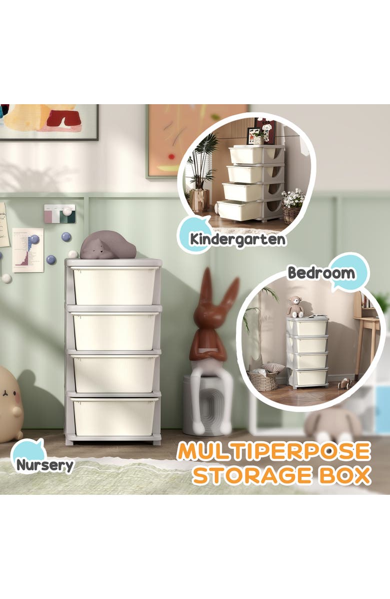 Qaba 4-Tier Kids Storage Unit with Drawers​, Alternate, color, Cream White