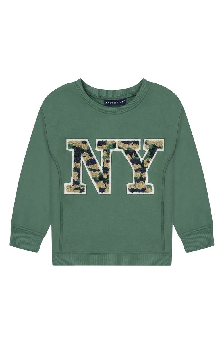 Andy & Evan Kids' Chenille NY Sweatshirt, Main, color, Green Ny