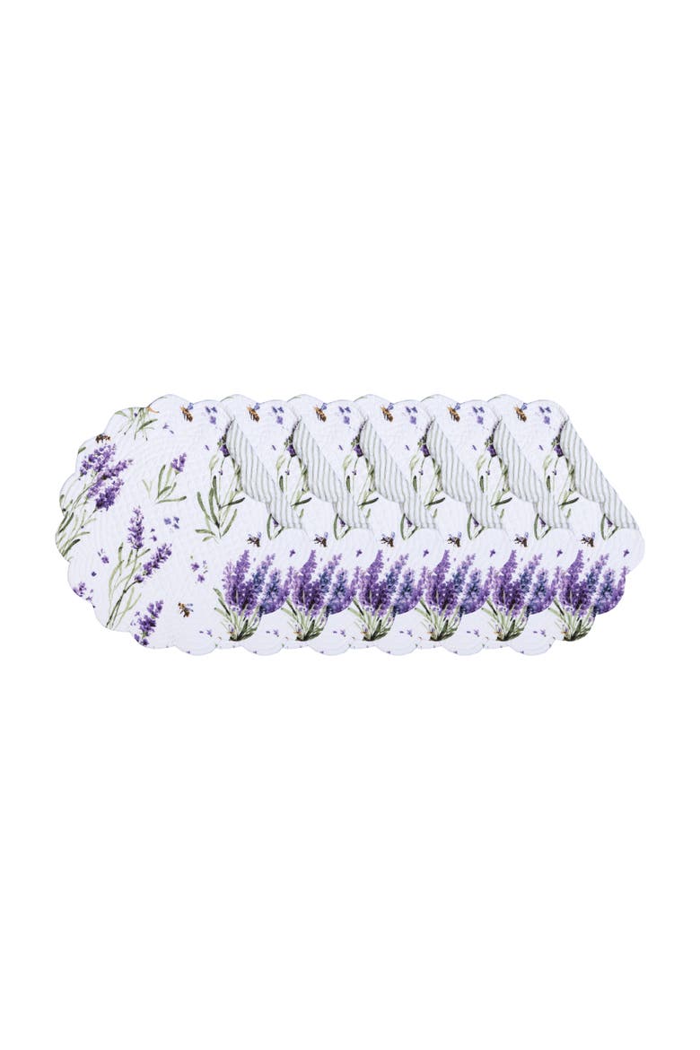 Lavender Fields 100% Cotton Quilted Round Set of 6 Spring Placemats 17", Main, color, Green