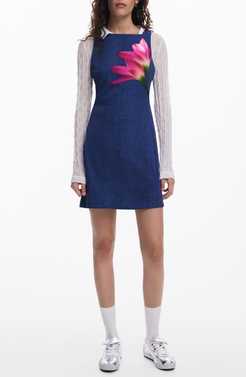Desigual Mini Dress With Denim Effect In Medium Blue