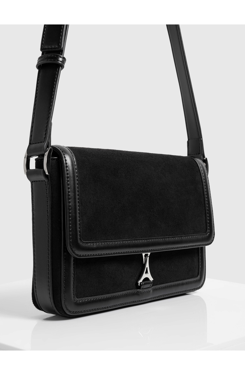 Manière De Voir Suede & Leather Crossbody Bag, Alternate, color, Black