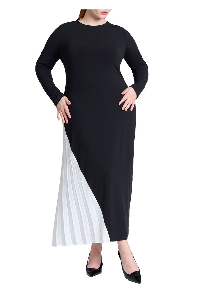 ELOQUII Maxi Dress With Pleat, Main, color, Black Onyx