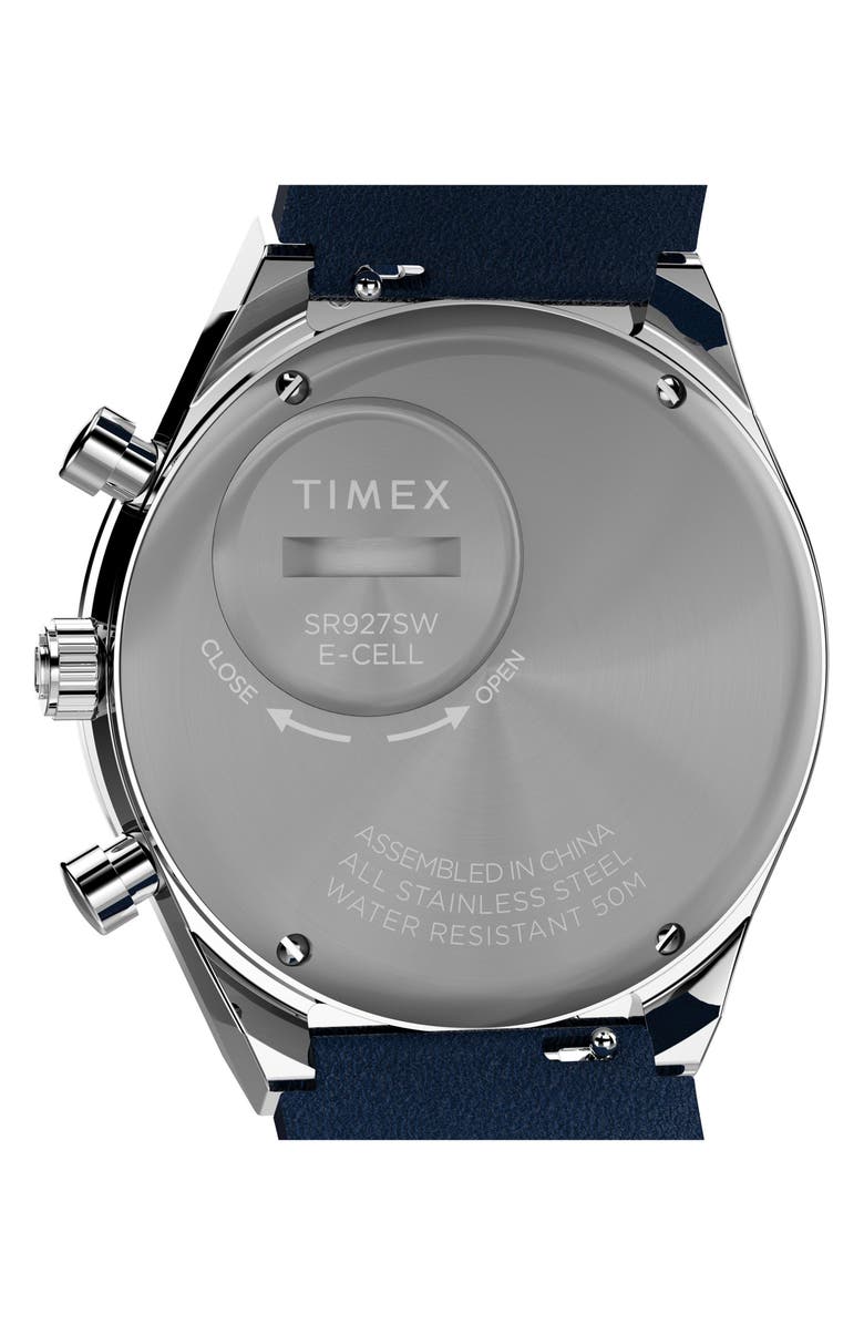 Timex<sup>®</sup> Q Timex Chronograph Leather Strap Watch, 40mm, Alternate, color, Black
