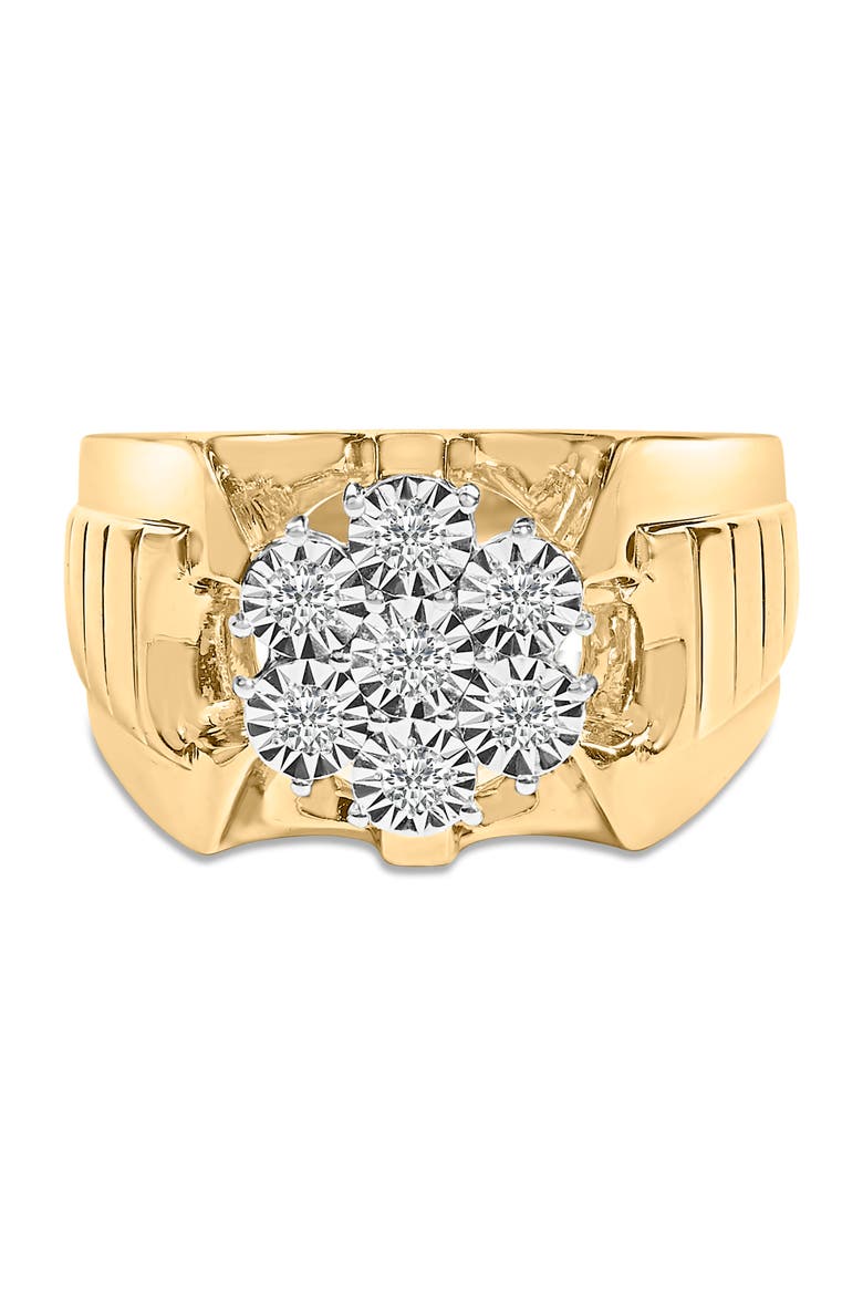14K Yellow Gold Plated Silver 1/3 Cttw Miracle-Set Floral Diamond Cluster Ring, Main, color, Yellow