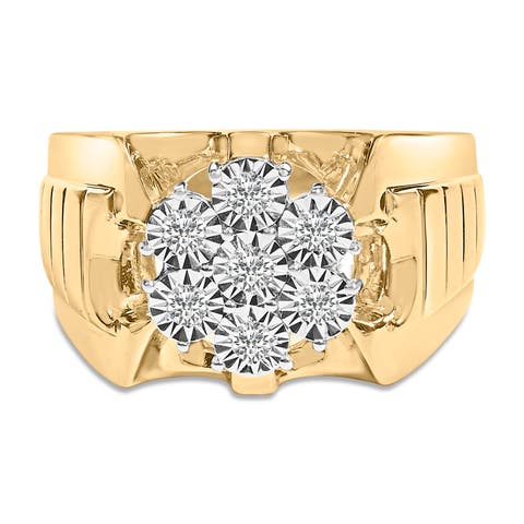 14K Yellow Gold Plated Silver 1/3 Cttw Miracle-Set Floral Diamond Cluster Ring