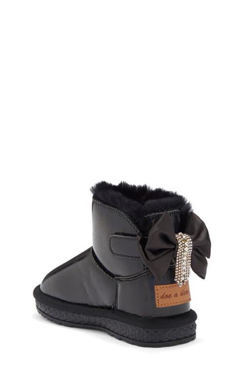 Doe A Dear Kids' Rhinestone Tassel Faux Fur Trim Boot In Black