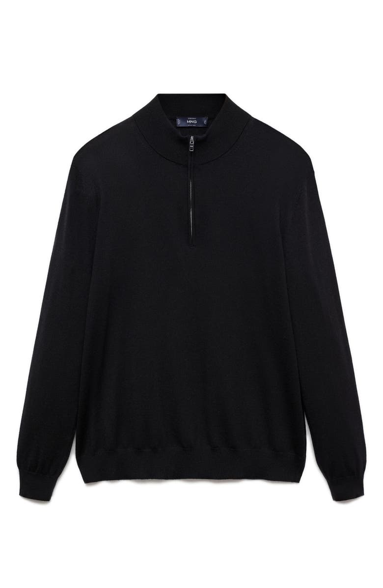 MANGO Half Zip Merino Wool Sweater, Main, color, Black