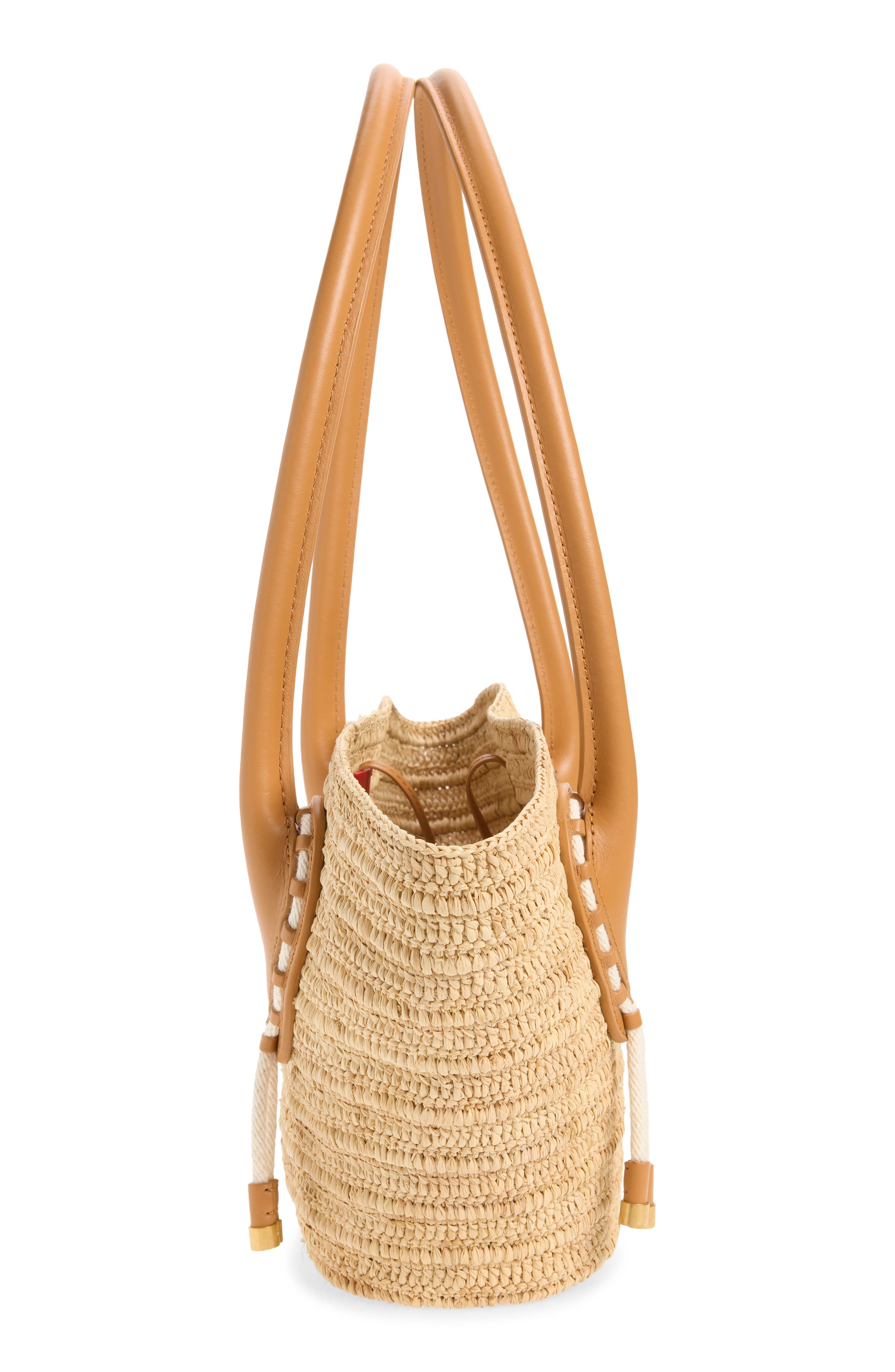 Mini Woven Raffia Basket Tote, Alternate, color, 6370 NATURAL/ CUOIO