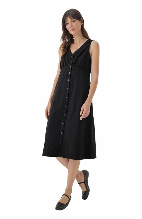 Canopy Linen Blend Button-Front Dress Made with Organic Cotton