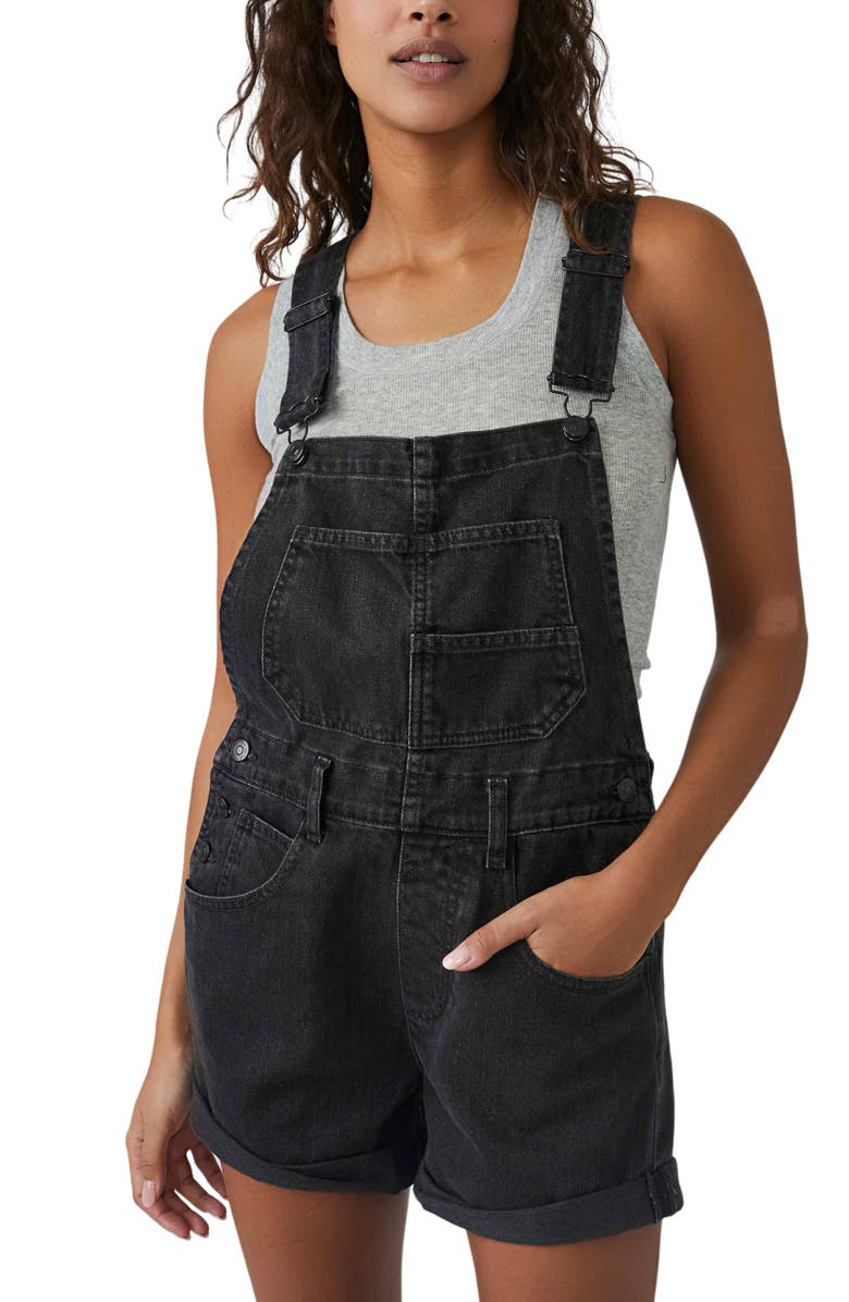 Free People Ziggy Denim Shortalls, Alternate, color, Black