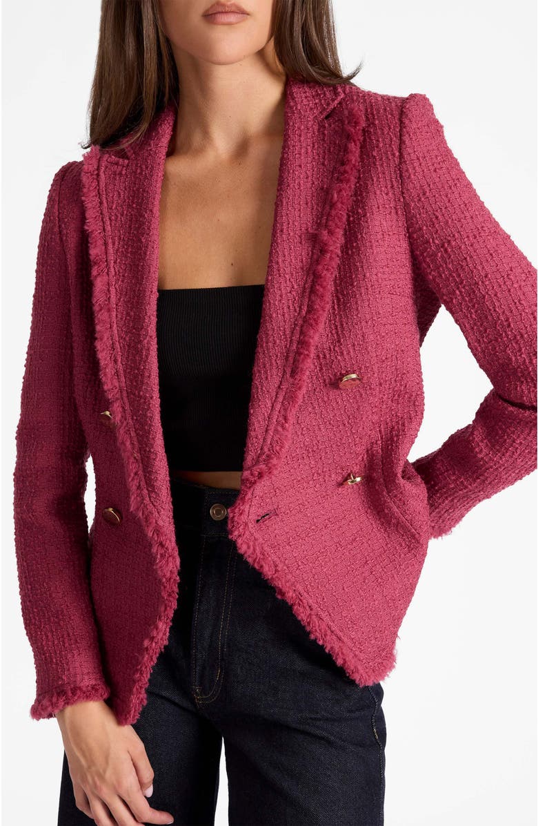 Santorelli Alaia Double-Breasted Tweed Jacket, Alternate, color, Crushed Berry