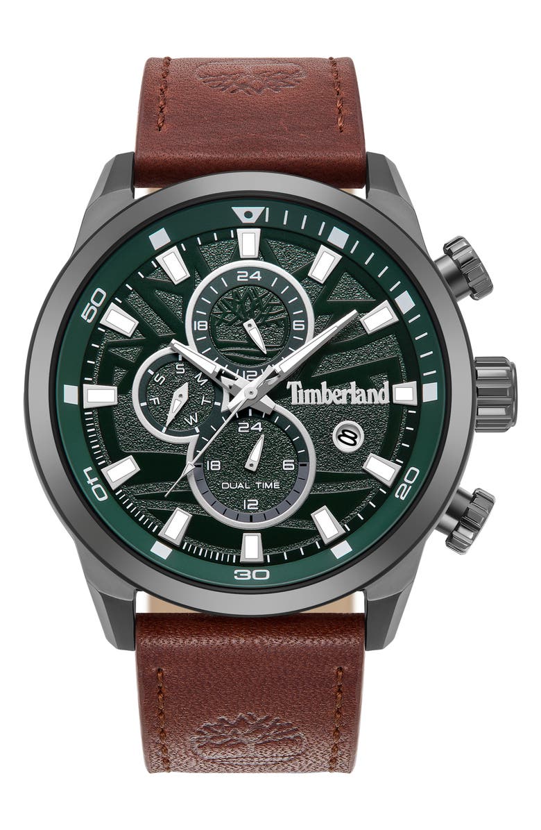 Timberland Henniker II Multifunction Chronogrpah Leather Strap Watch, 46mm, Main, color,