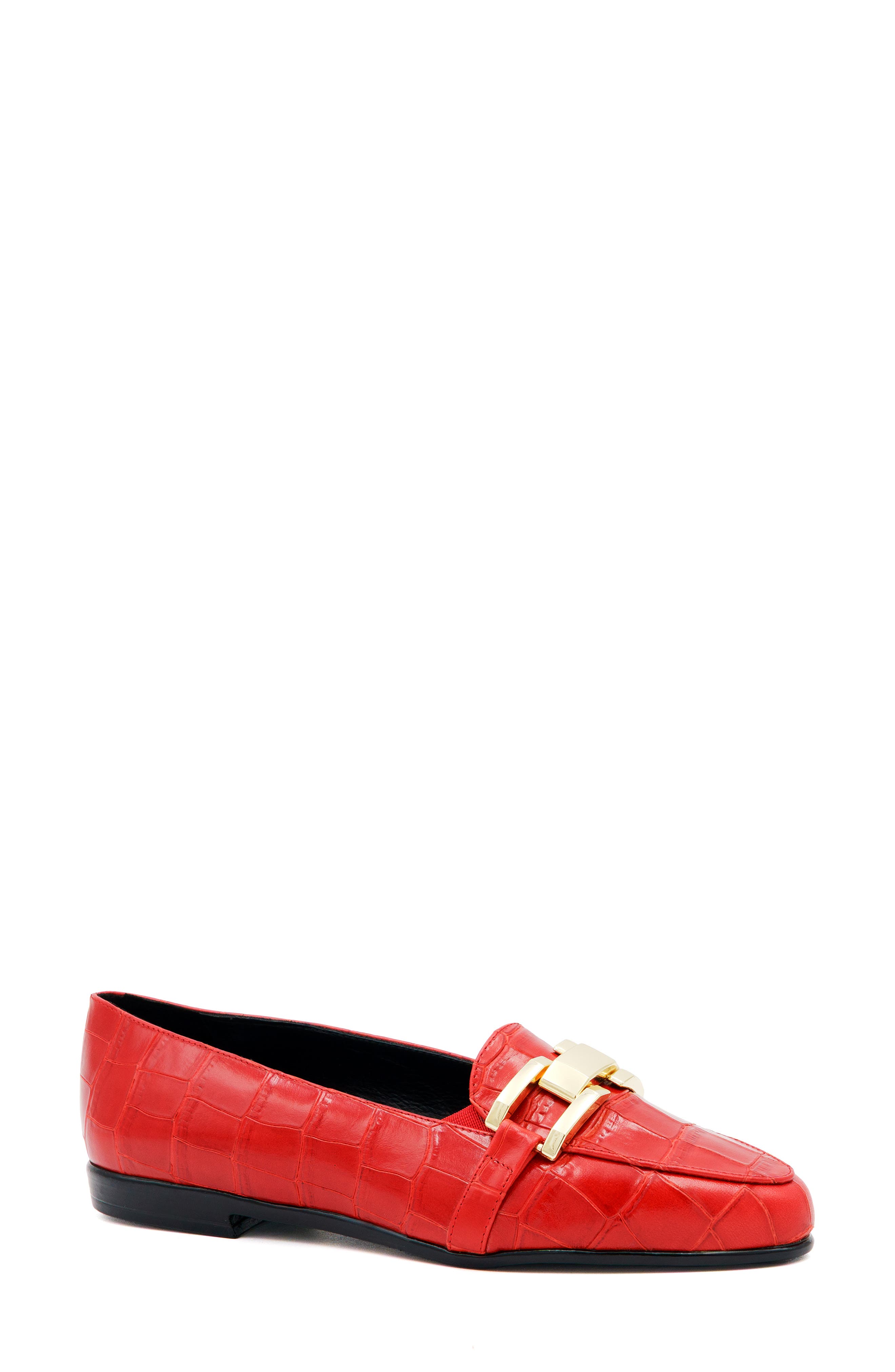 Occhiello Croc Embossed Leather Flat, Main, color, ROSSO