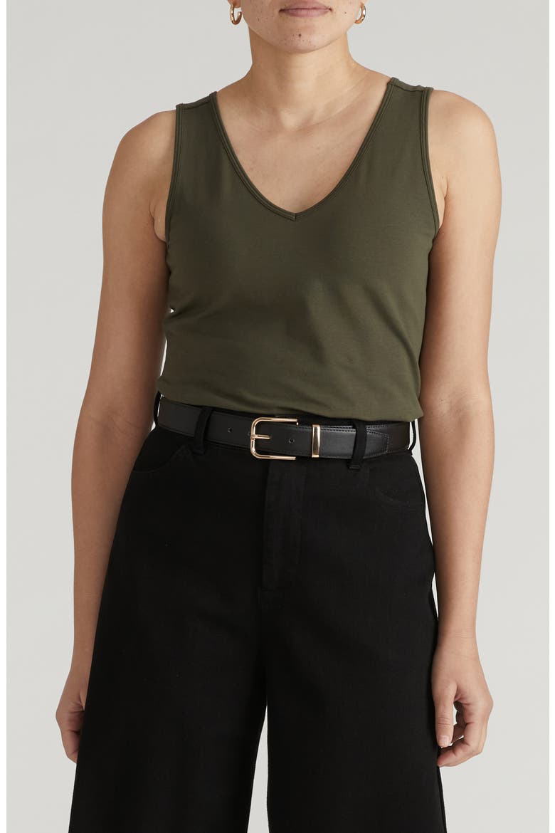 Double V Stretch Cotton Tank, Main, color, NORI GREEN