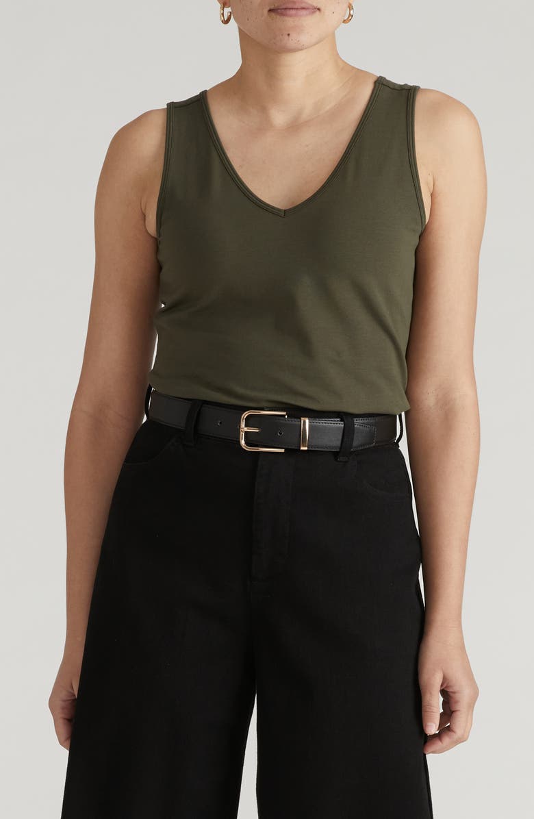 Universal Standard Double V Stretch Cotton Tank, Main, color, Nori Green