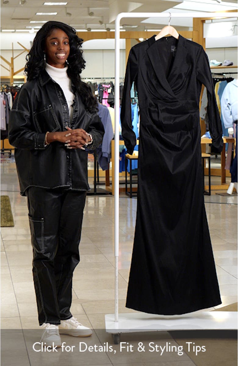 Long Sleeve Stretch Taffeta Tuxedo Gown, sales video thumbnail