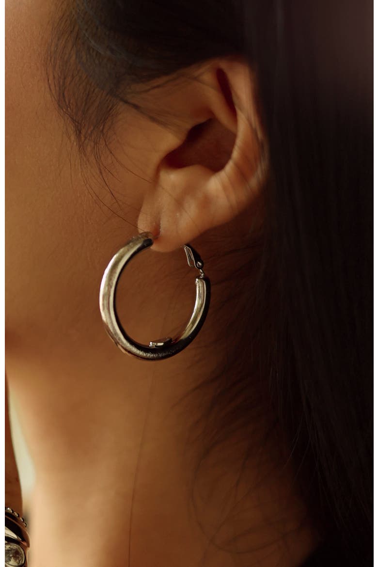 Retro Small Hoop Earrings, Alternate, color, Silver