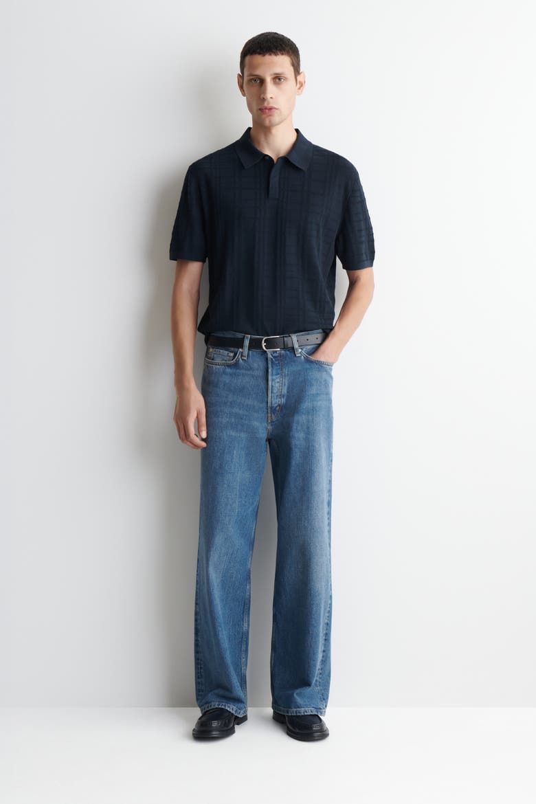 Checked Jacquard-knit Polo Shirt, Alternate, color, NAVY / CHECKED