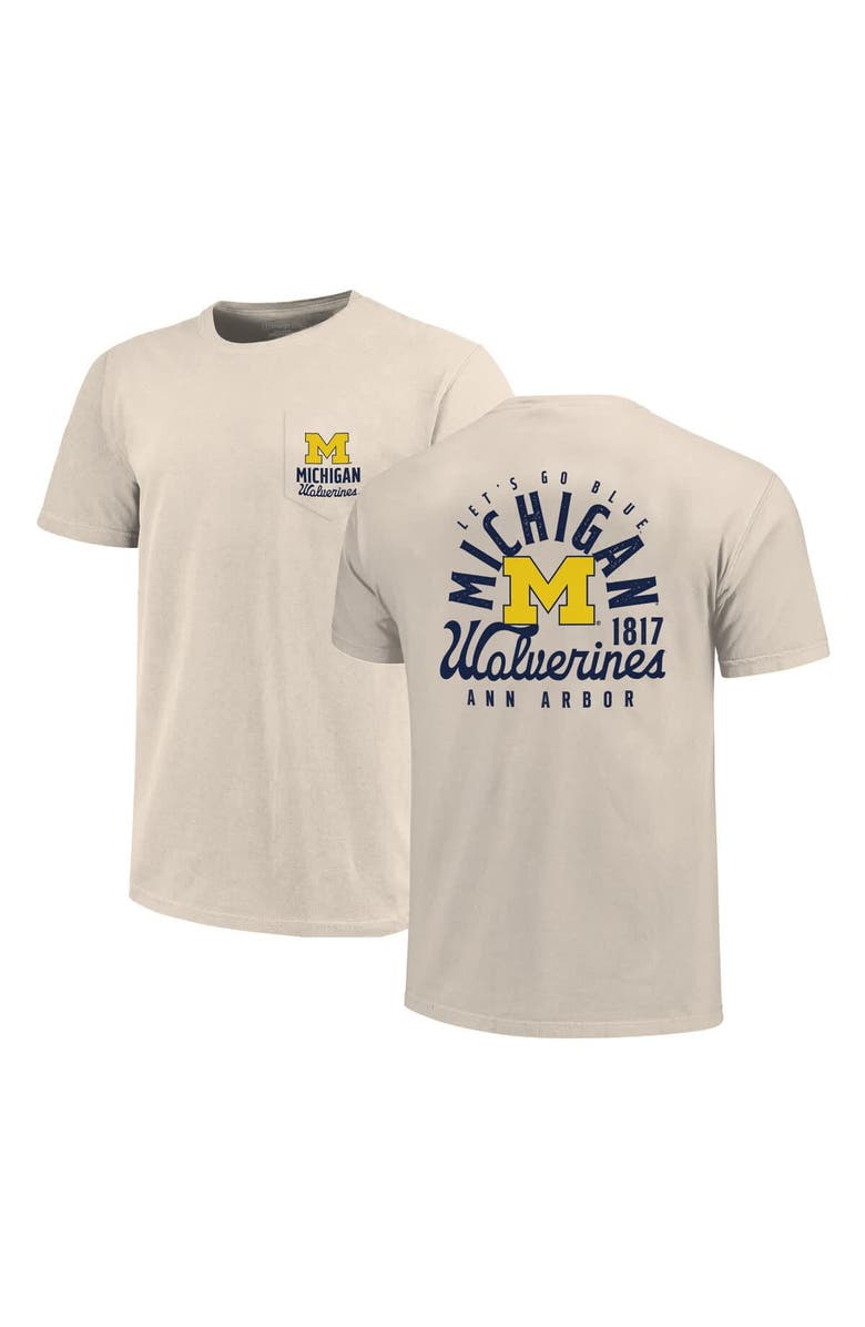 IMAGE ONE Men's Cream Michigan Wolverines Big & Tall Mascot Overlay Essential Pocket T-Shirt, Main, color, 