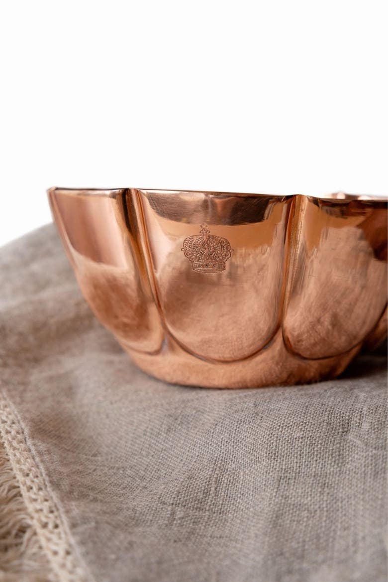 Vintage Inspired Copper Fluted Bowls with Crown Engraving - Set of 2, Alternate, color, Copper