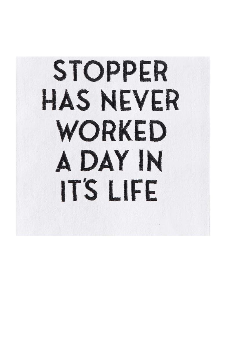 "My Cork Stopper Has Never Worked a Day In It's Life" Cotton Dishtowel, Alternate, color, Black