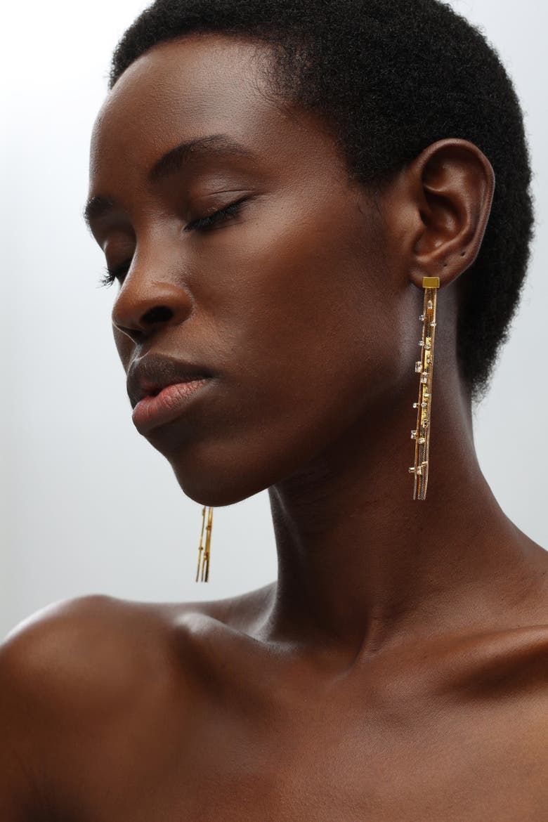 Tassel Zirconia Earrings, Alternate, color, Gold