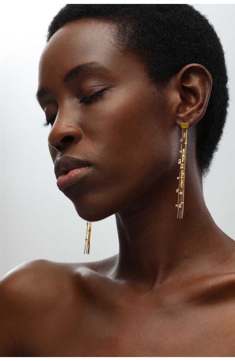 Classicharms Tassel Zirconia Earrings, Alternate, color, Gold