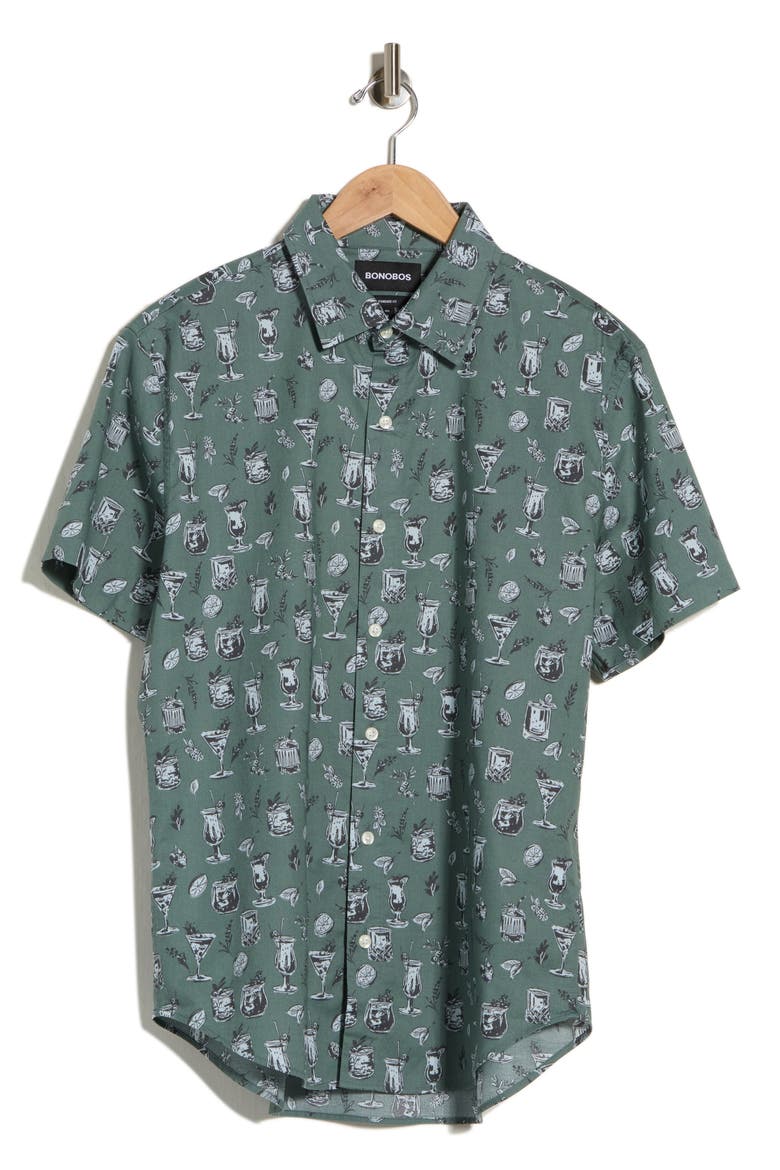 Riviera Printed Short Sleeve Shirt, Alternate, color, GREEN TIKI BAR