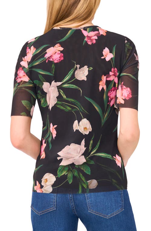 Ted Baker Floral Print Mesh T-shirt In Black