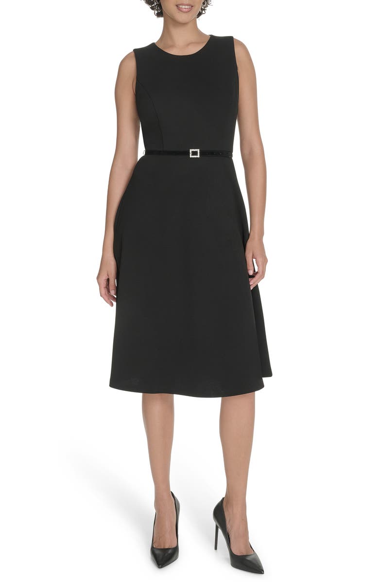 Tommy Hilfiger Sleeveless Scuba Crepe Midi Dress, Main, color, Black