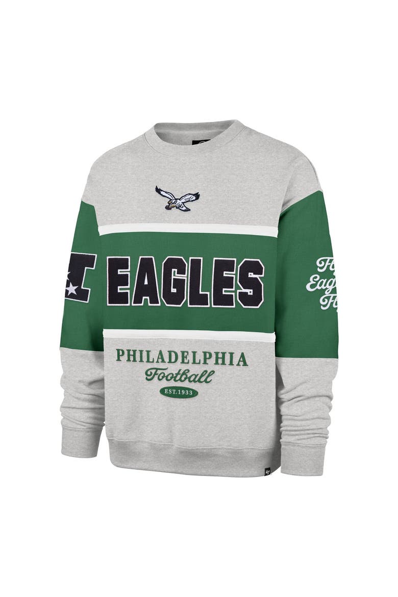 Men's '47 Kelly Green/Heather Gray Philadelphia Eagles Blockfield Maximalist Sweatshirt, Alternate, color, Kelly Green