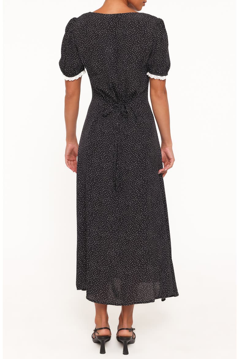 Francine Polka Dot Lace Trim Midi Dress, Alternate, color, BLACK POLKA DOT