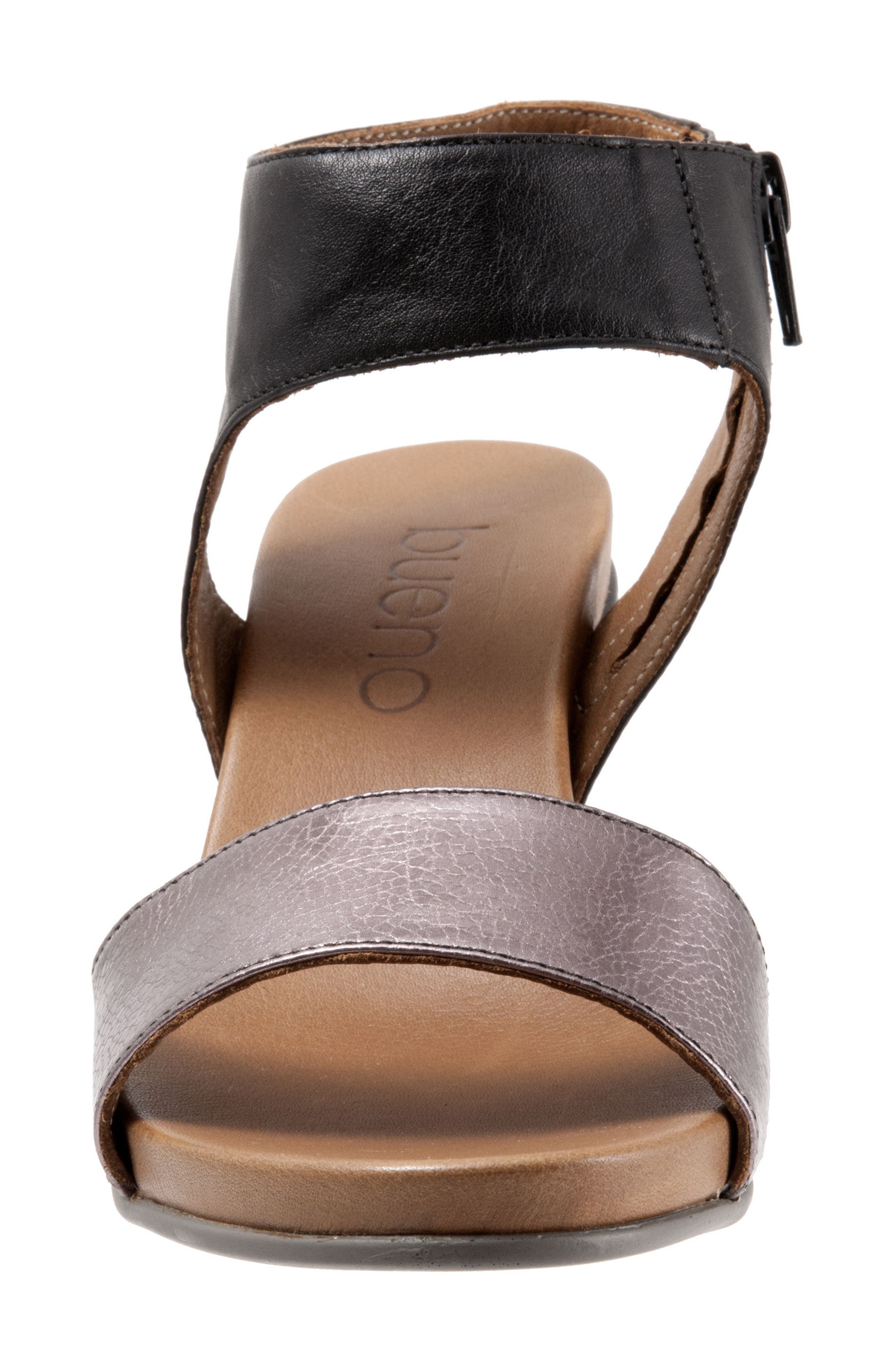 Ida Wedge Sandal, Alternate, color, PEWTER METALLIC/ BLACK LEATHER