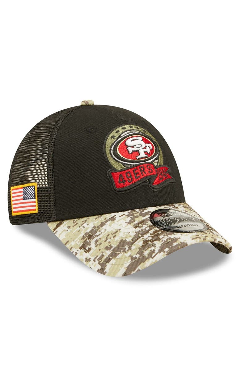 New Era Men's New Era Black/Camo San Francisco 49ers 2022 Salute To Service 9FORTY Snapback Trucker Hat, Main, color,
