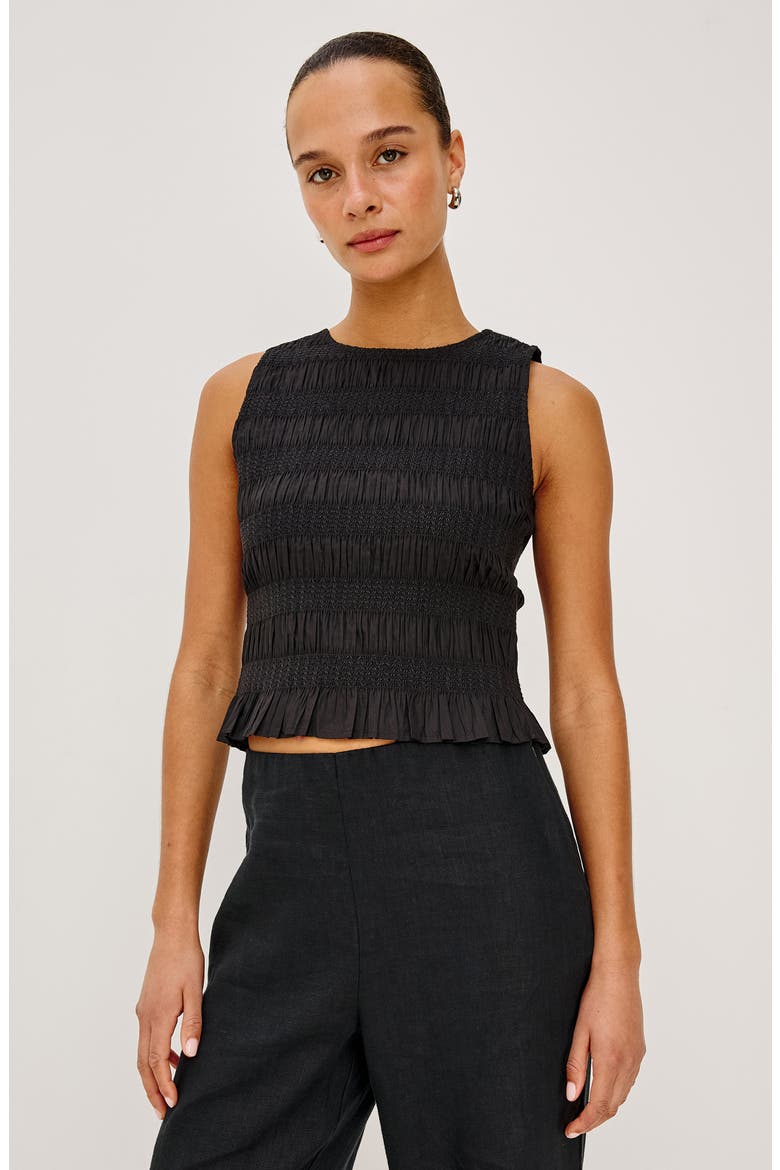 Kane Ruched & Embroidered Shell, Alternate, color, BLACK