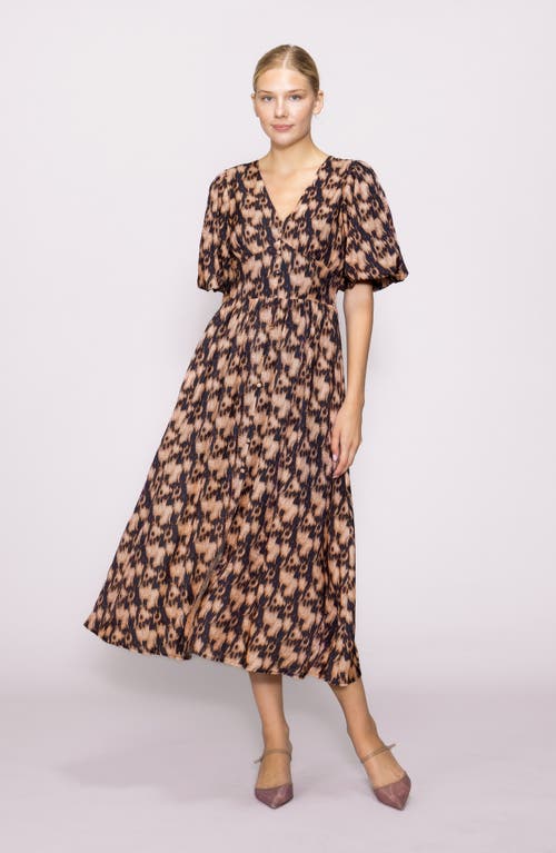Melloday Bubble Sleeve Fit & Flare Midi Dress In Multi