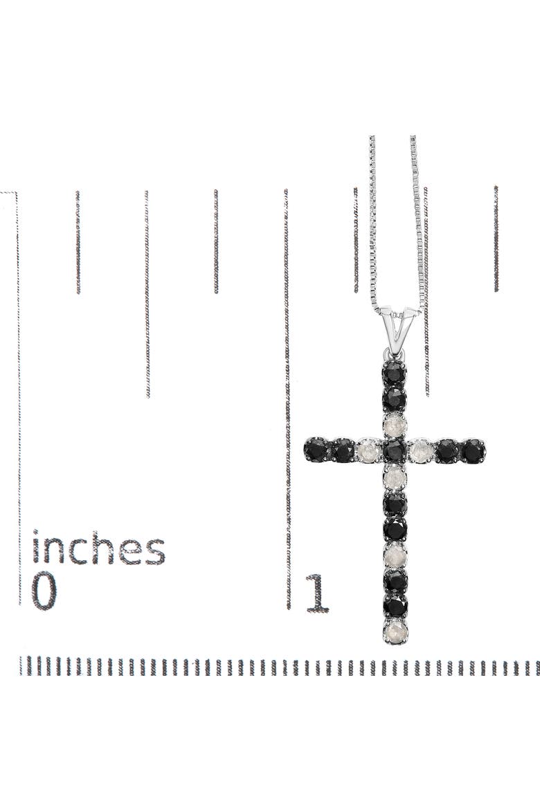 Silver 2.0 Cttw Round Treated Black and White Diamond Cross Pendant Necklace, Alternate, color, White