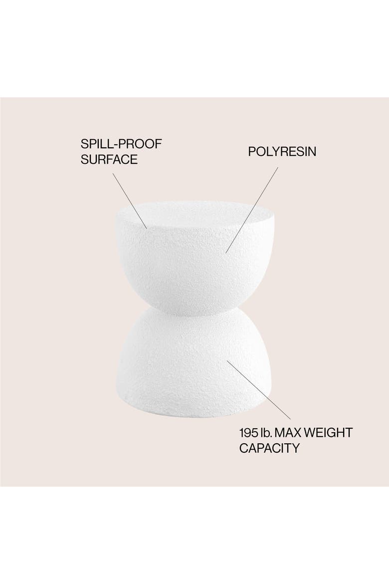 Greta Modern Frosted Textured Hourglass Indoor/Outdoor Stool & Side Table, All-Weather Patio Accent End Table, Alternate, color, White Frosted