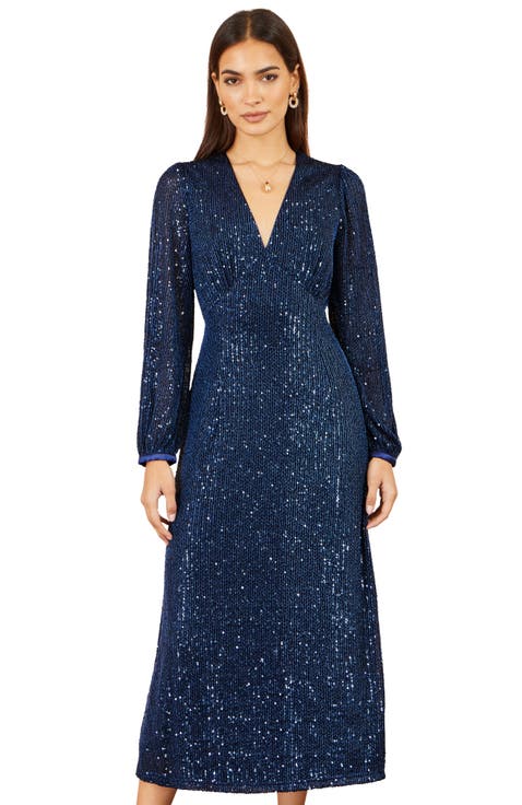 Sequin Long Sleeve Midi Dress