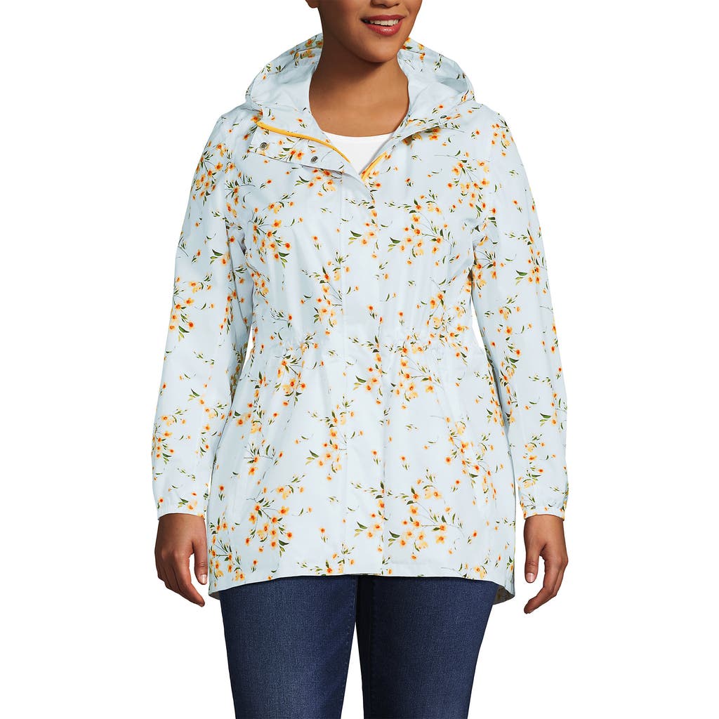 Lands' End Squall Packable Waterproof Raincoat In Crisp White Sweet Mango Floral