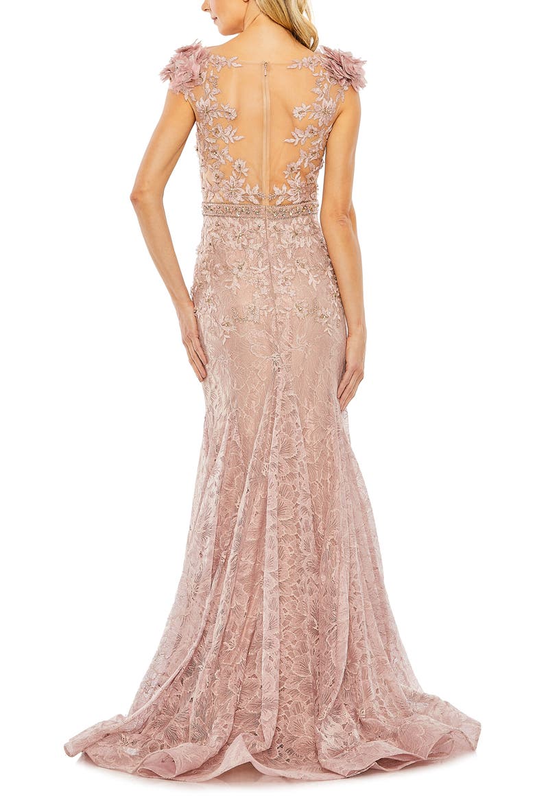 Embroidered Illusion Appliqued Bodice Trumpet Gown, Alternate, color, MOCHA