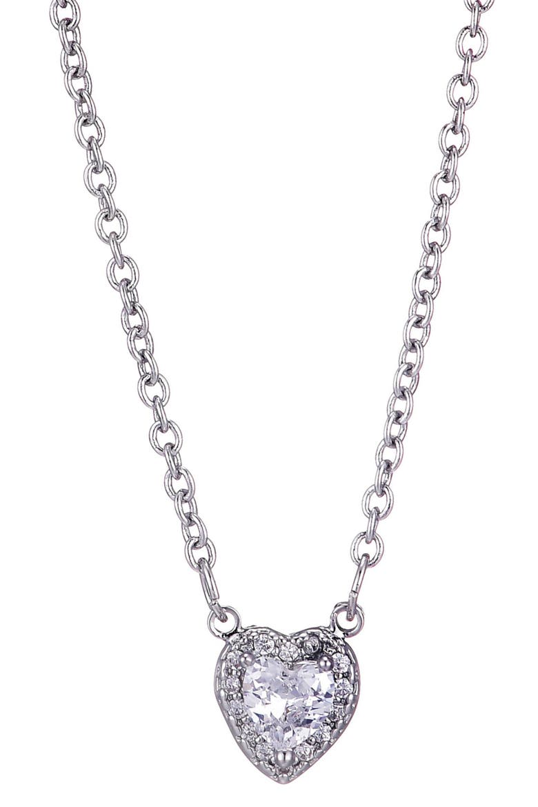Cubic Zirconia Halo Heart Pendant Necklace, Main, color, SILVER