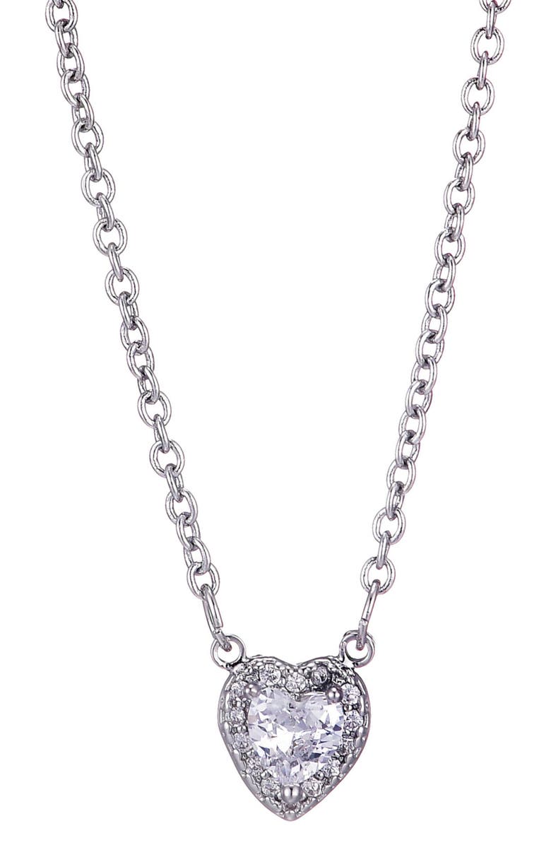 Adornia Cubic Zirconia Halo Heart Pendant Necklace, Main, color, Silver