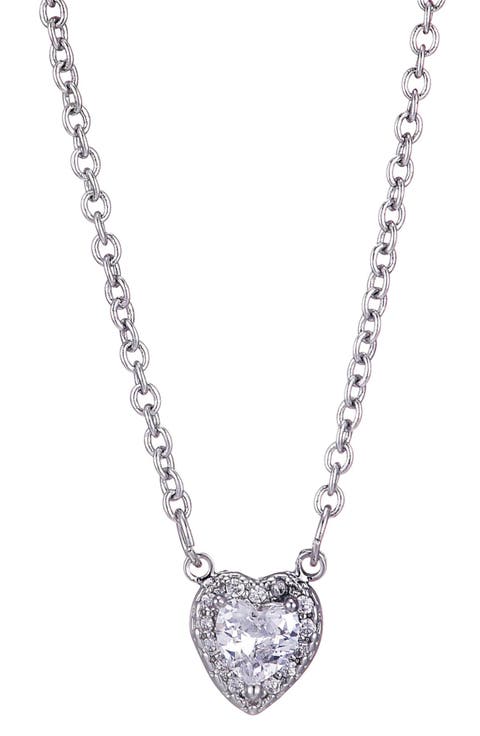Cubic Zirconia Halo Heart Pendant Necklace