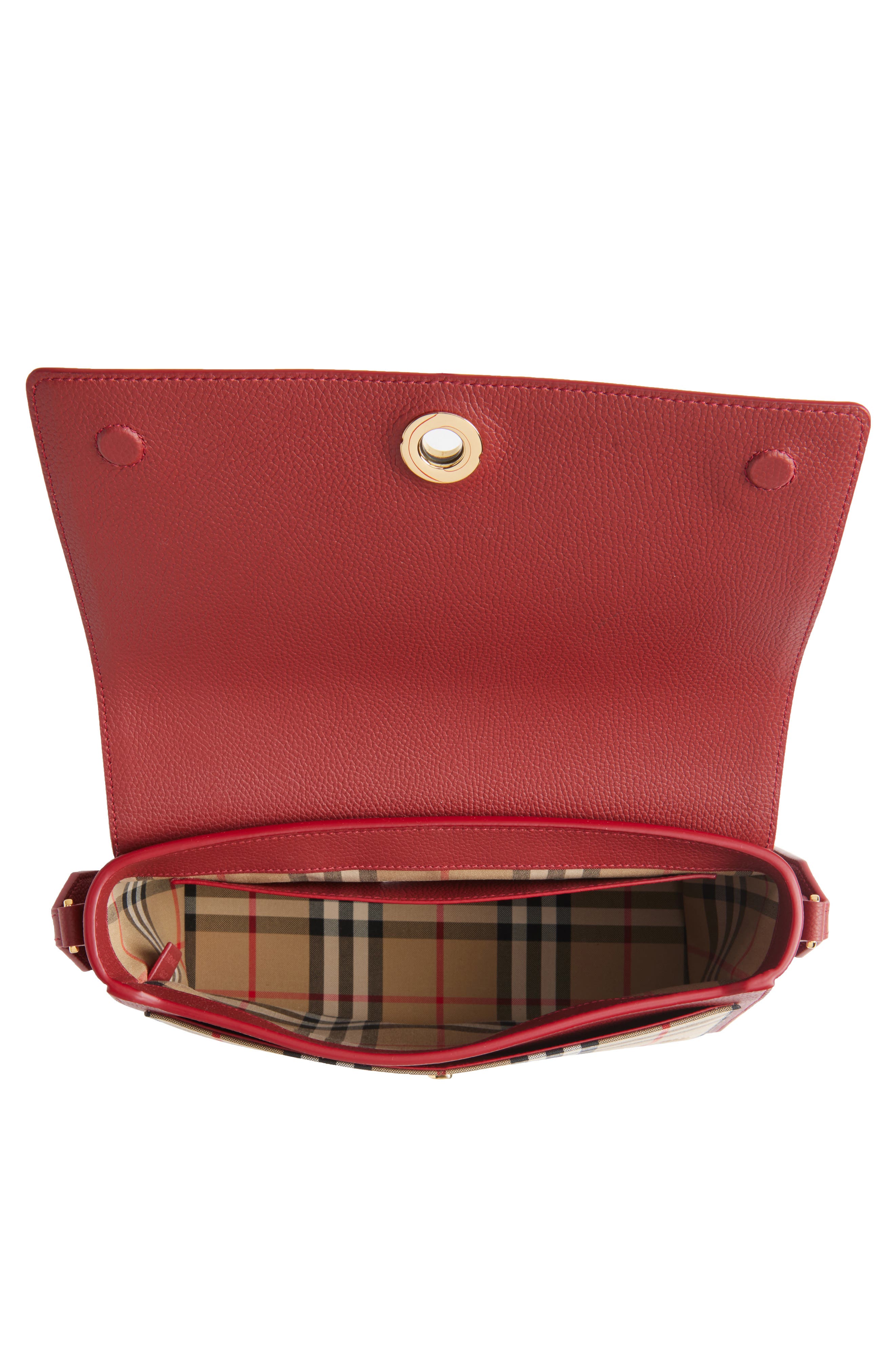 Note Leather & Vintage Check Crossbody Bag, Alternate, color, VINTAGE CHECK/ RUBY
