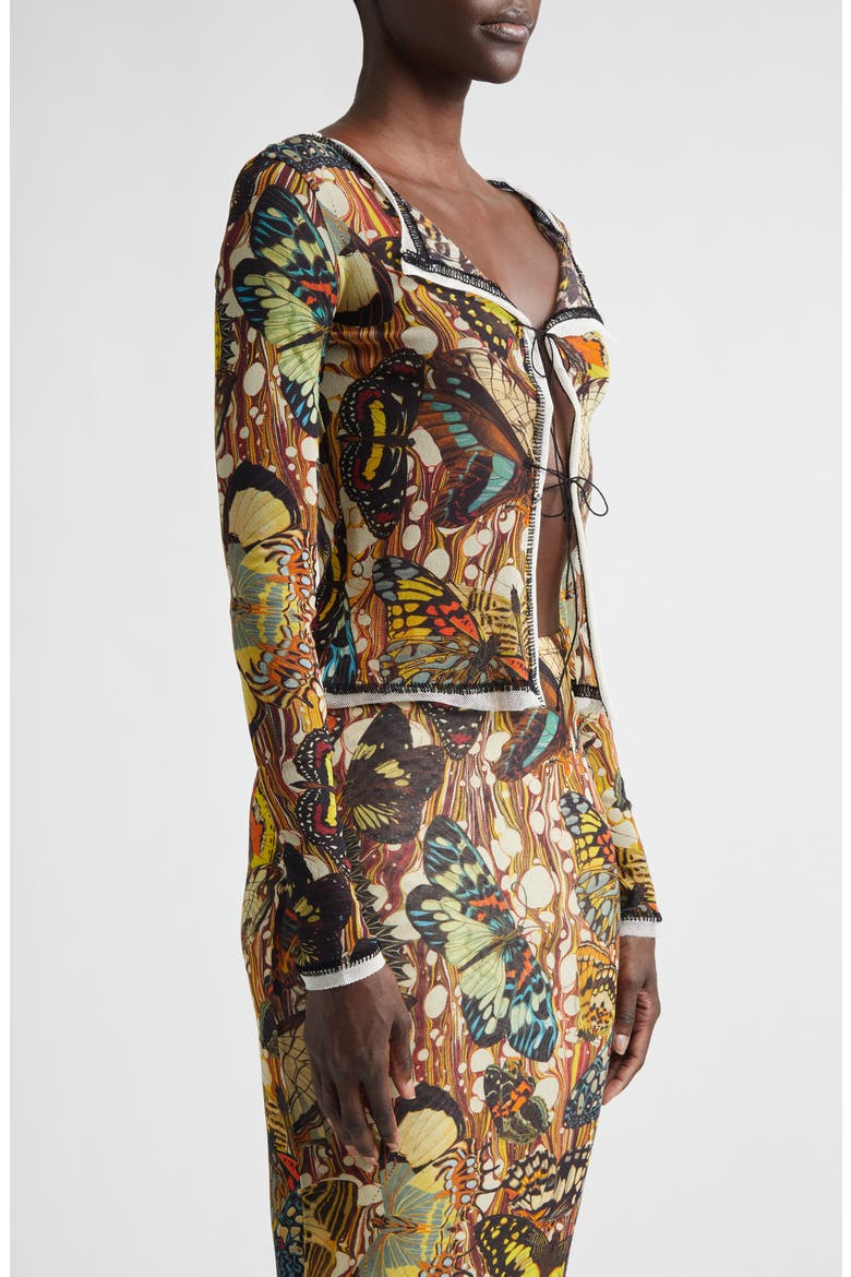Re-Edition Butterfly Print Mesh Cardigan, Alternate, color, YELLOW/ MULTICOLOR