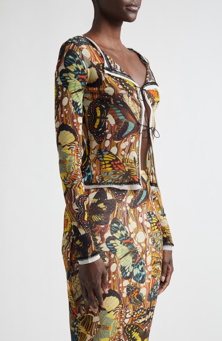 Jean Paul Gaultier Re-Edition Butterfly Print Mesh Cardigan, Alternate, color, Yellow/ Multicolor