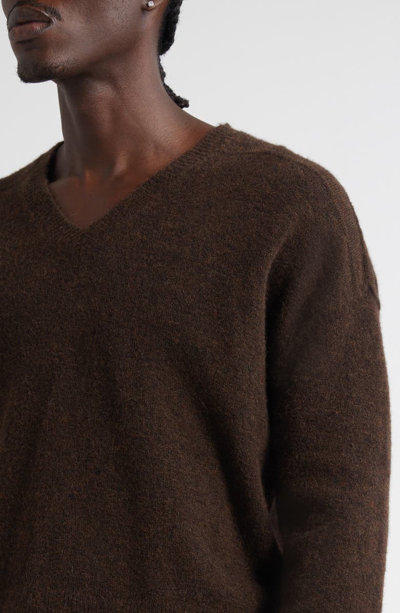 Rick Owens Tommy Alpaca & Wool Blend V-Neck Sweater, Alternate, color, Brown