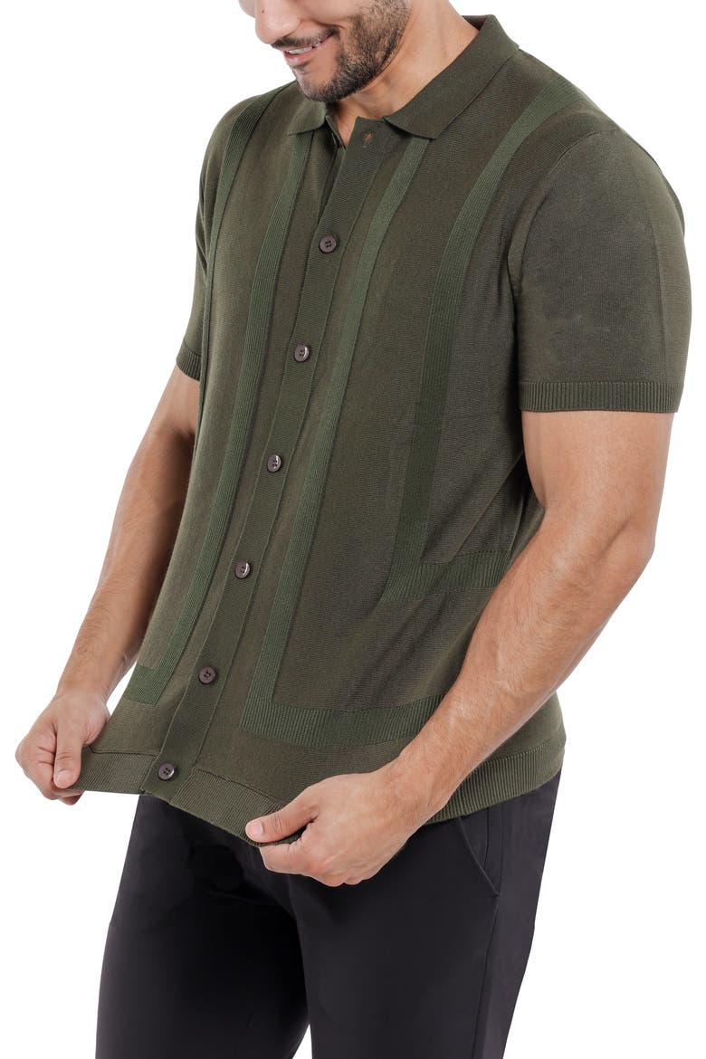 Textured Short Sleeve Button-Up Sweater, Alternate, color, OLIVE